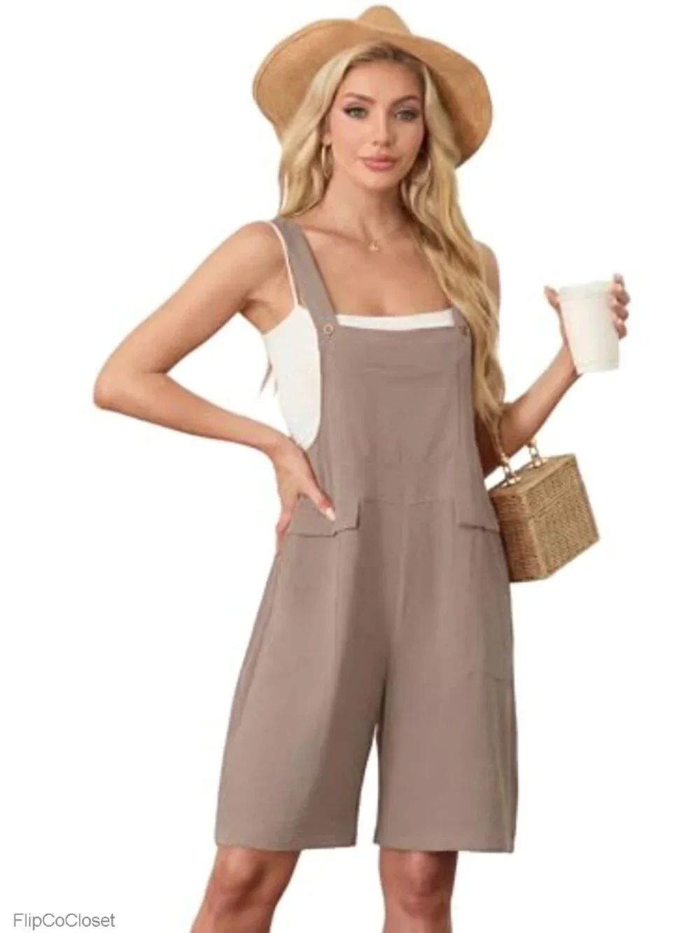 Sleeveless Loose Romper 100% Polyester Jumpsuit with Pockets Summer Casual